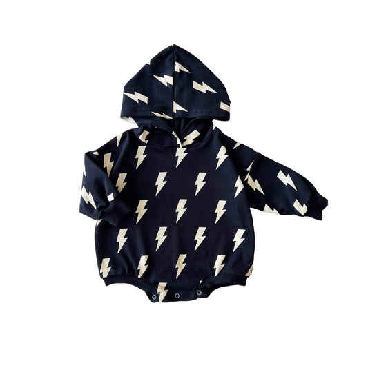 Hooded Bubble Romper  |  Black Bolts