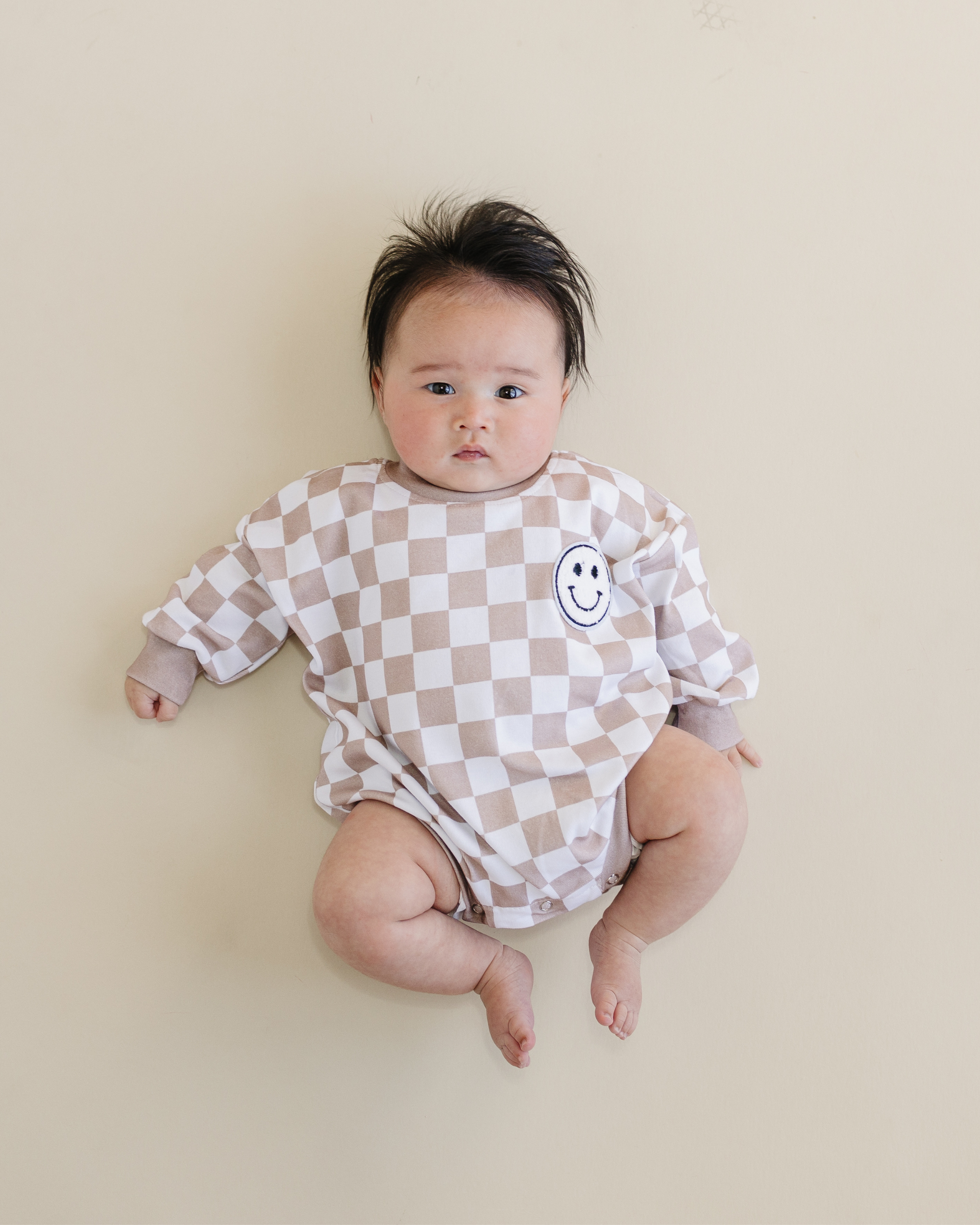 Bubble Romper | Checkered Smiley Latte