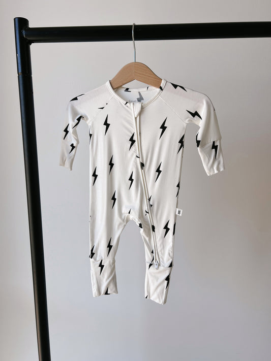 White & Black Lightning  Bolt | Bamboo Zip Pajamas