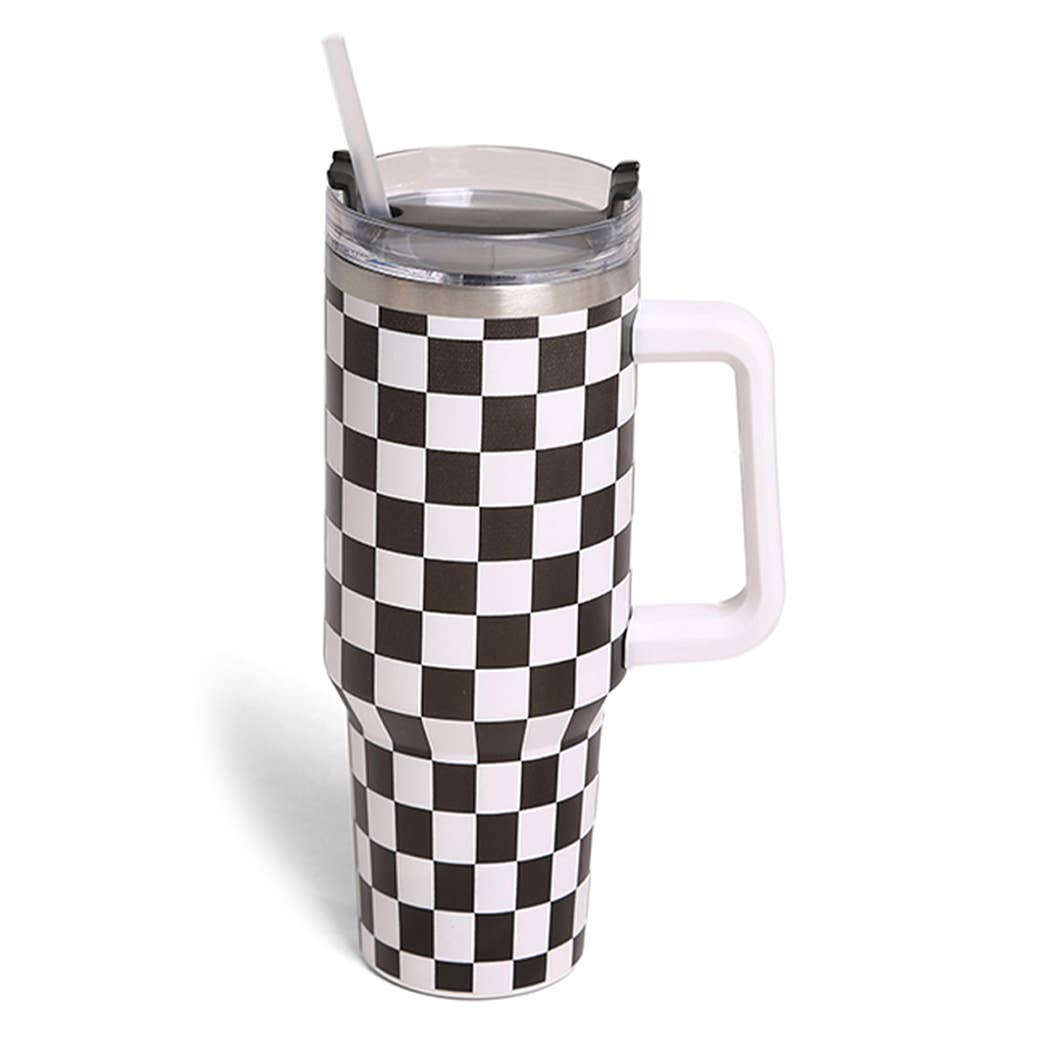 Checkered Pattern 40oz Tumbler with Handle: ONE SIZE / Black