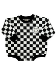 Bubble Romper | Checkered Smiley Black