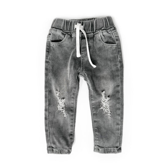 Grey Wash Distressed Denim