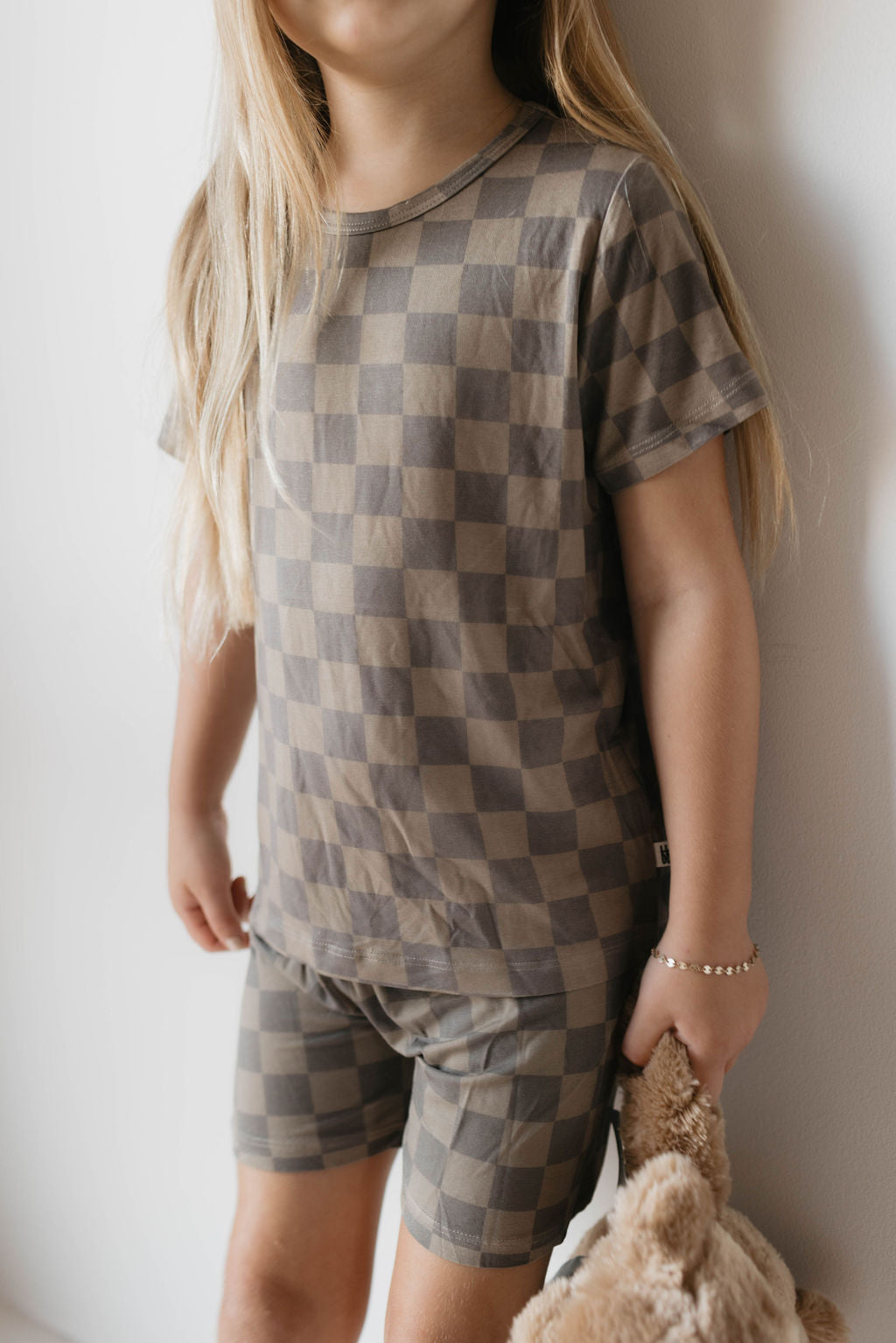 Bamboo Short Set | Faded Brown Checker