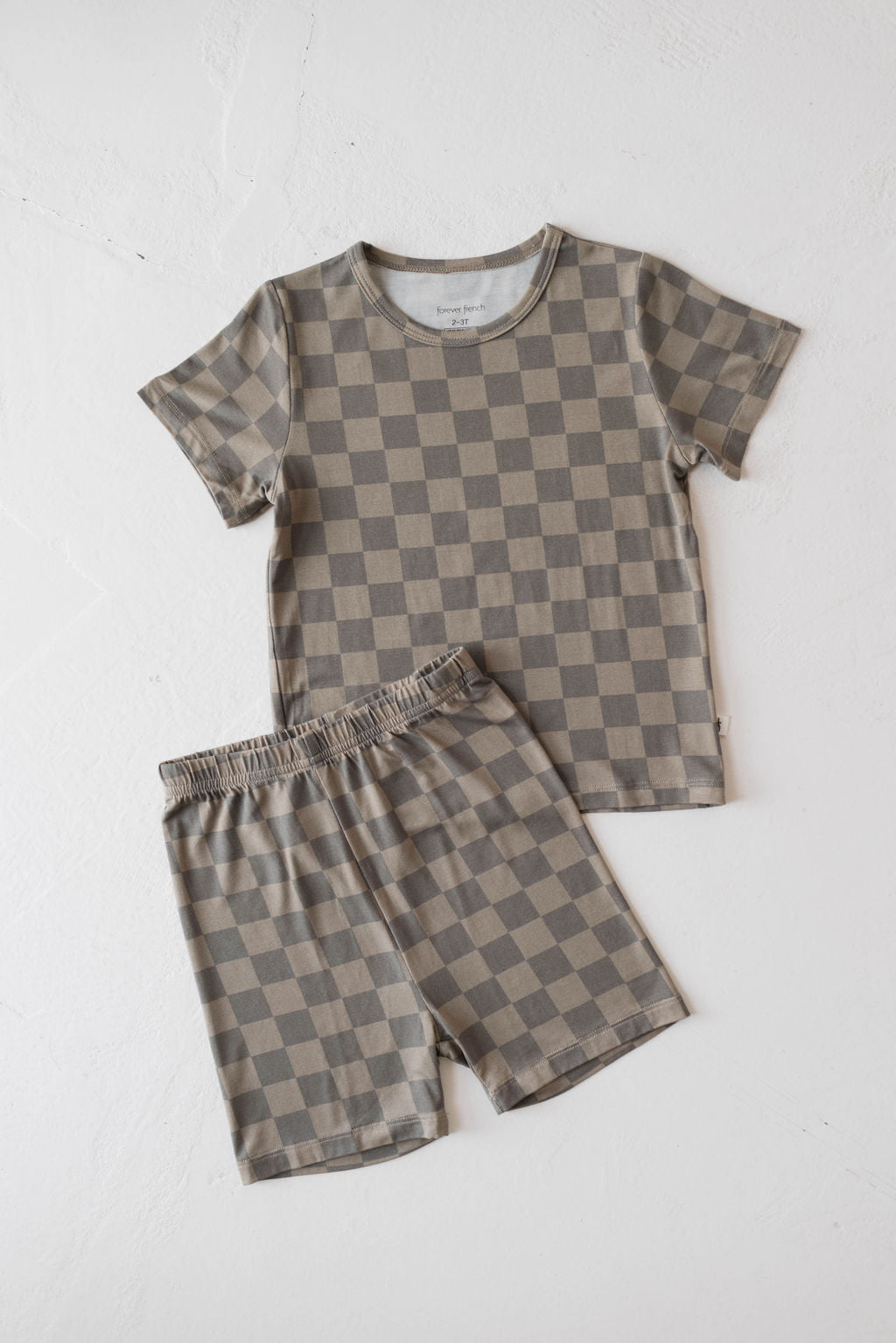 Bamboo Short Set | Faded Brown Checker