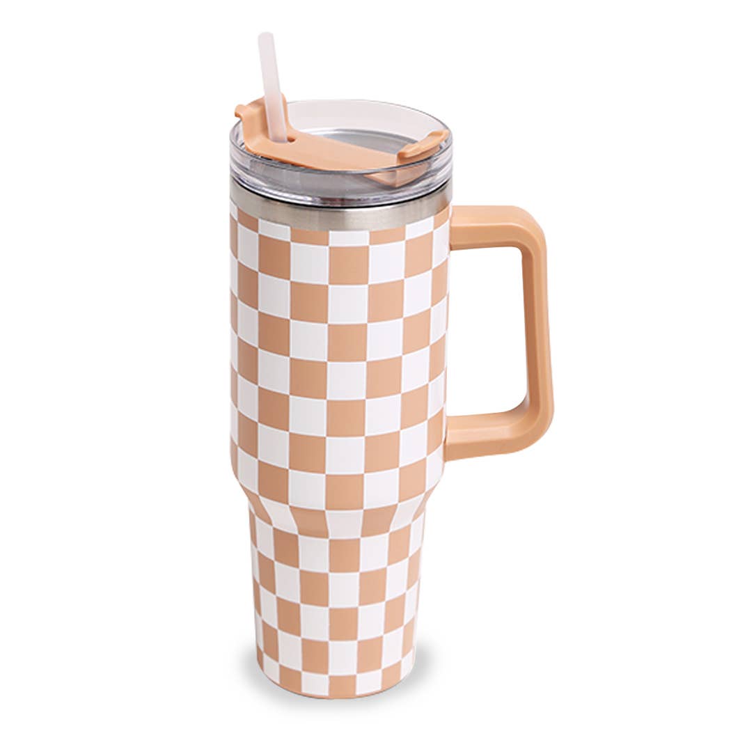 Checkered Pattern 40oz Tumbler with Handle: ONE SIZE / Black