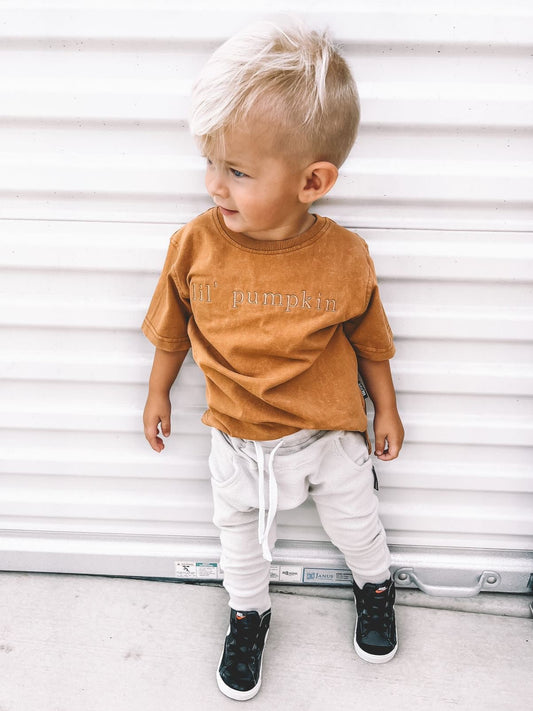 Lil' Pumpkin Embroidered Tee - Faded Autumn