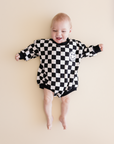 Bubble Romper | Checkered Smiley Black