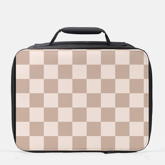 Tan Checkered Lunch Box