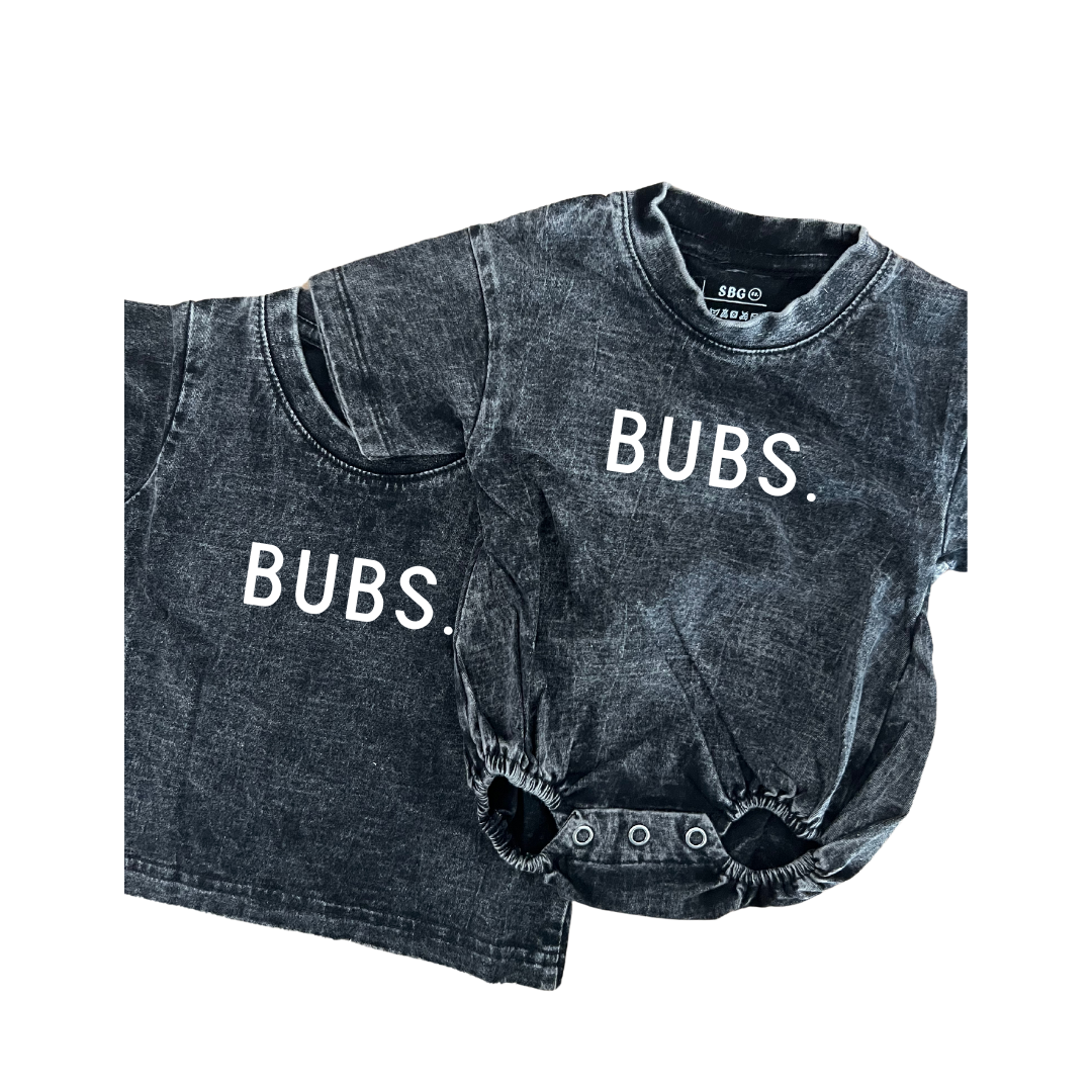 BUBS. Acid Wash Tee or Romper