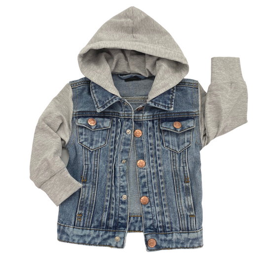 Hooded Denim Jacket - Grey