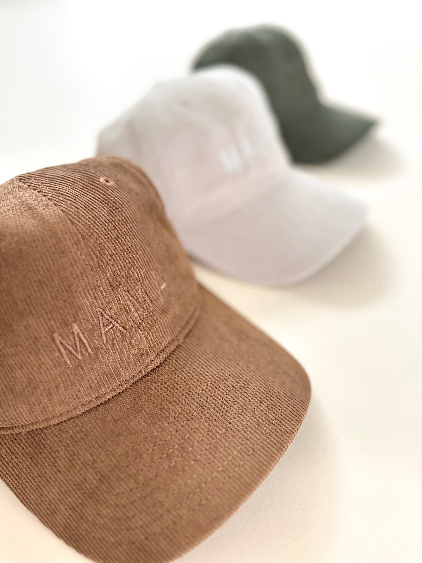 Mama Basic Tonal Embroidered Corduroy Cap