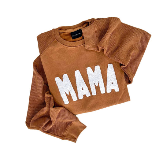 Mama Chenille Adult Waffle Sleeve Crewneck - Faded Autumn