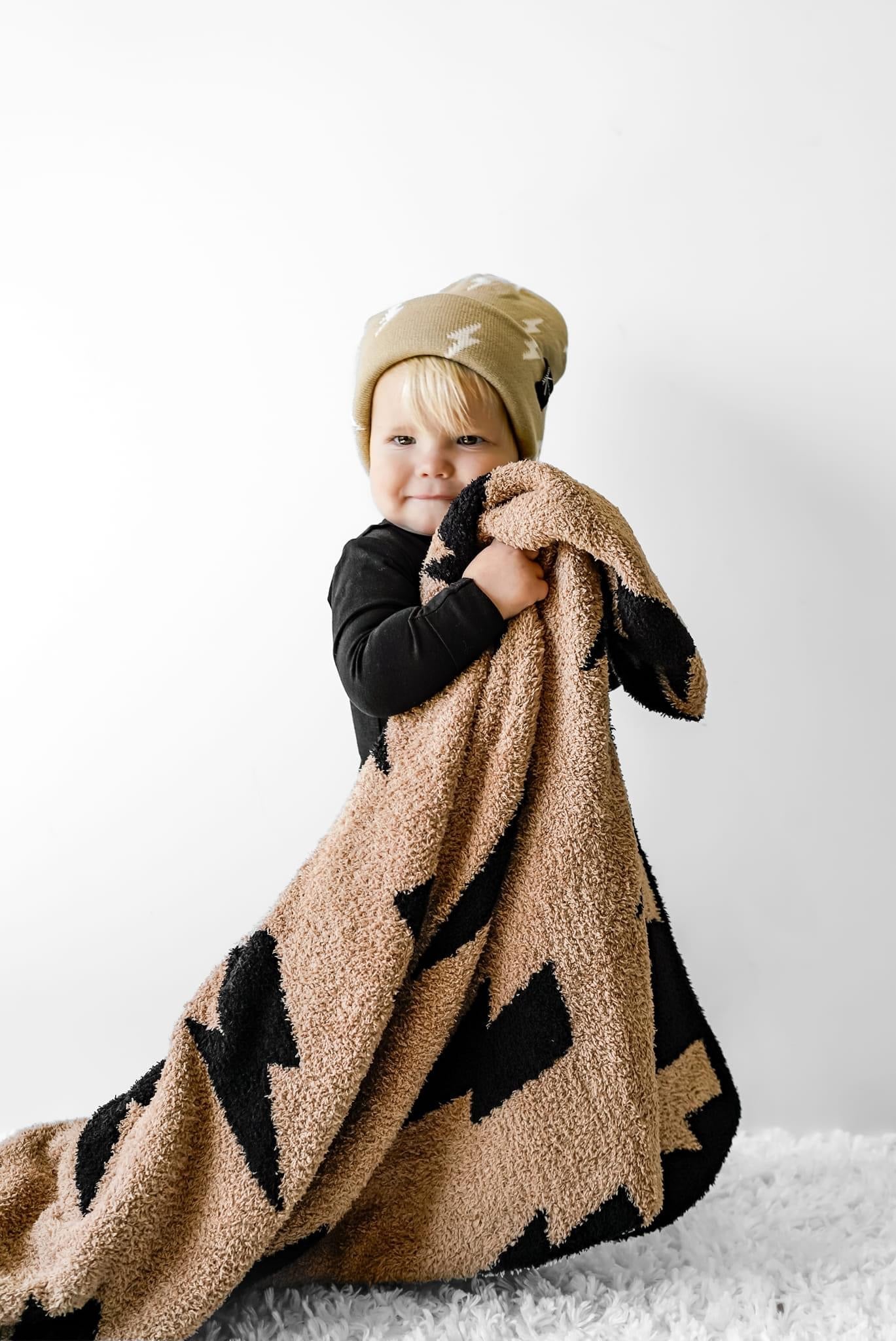 Black + Camel Bolt Cozy Blanket