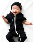 Hooded Rebel Short Sleeve Romper in Black