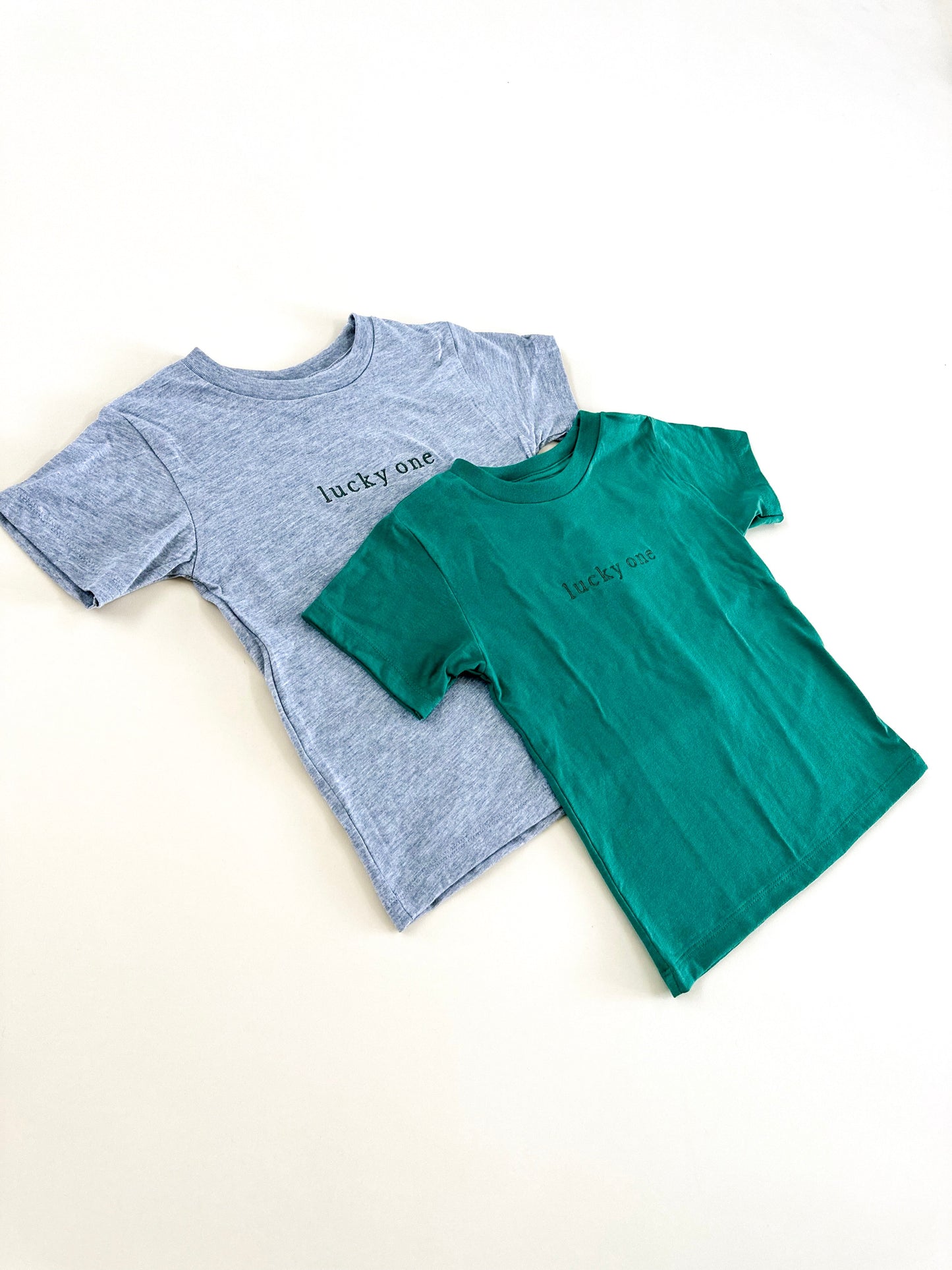 Lucky One Embroidered Child Tee - Green Thread