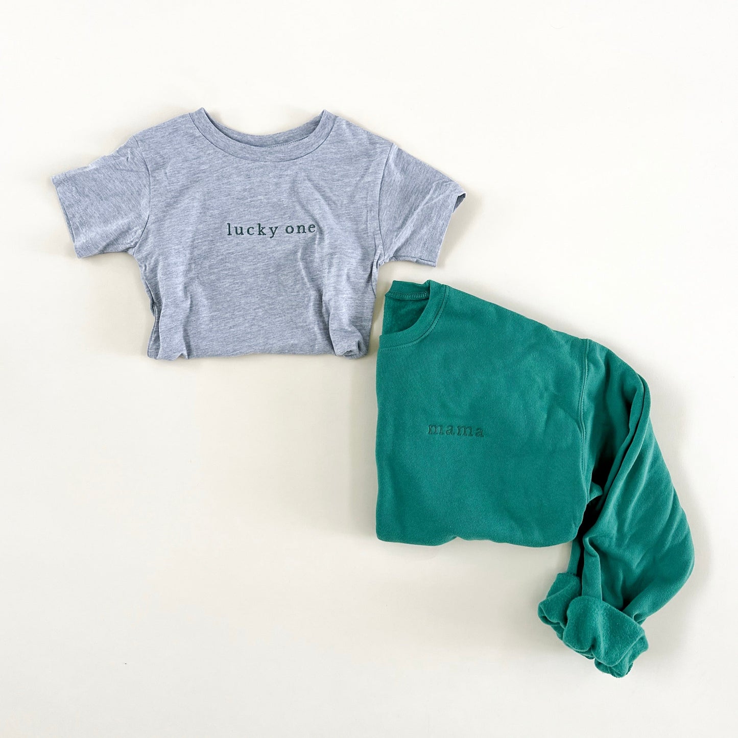 Lucky One Embroidered Child Tee - Green Thread