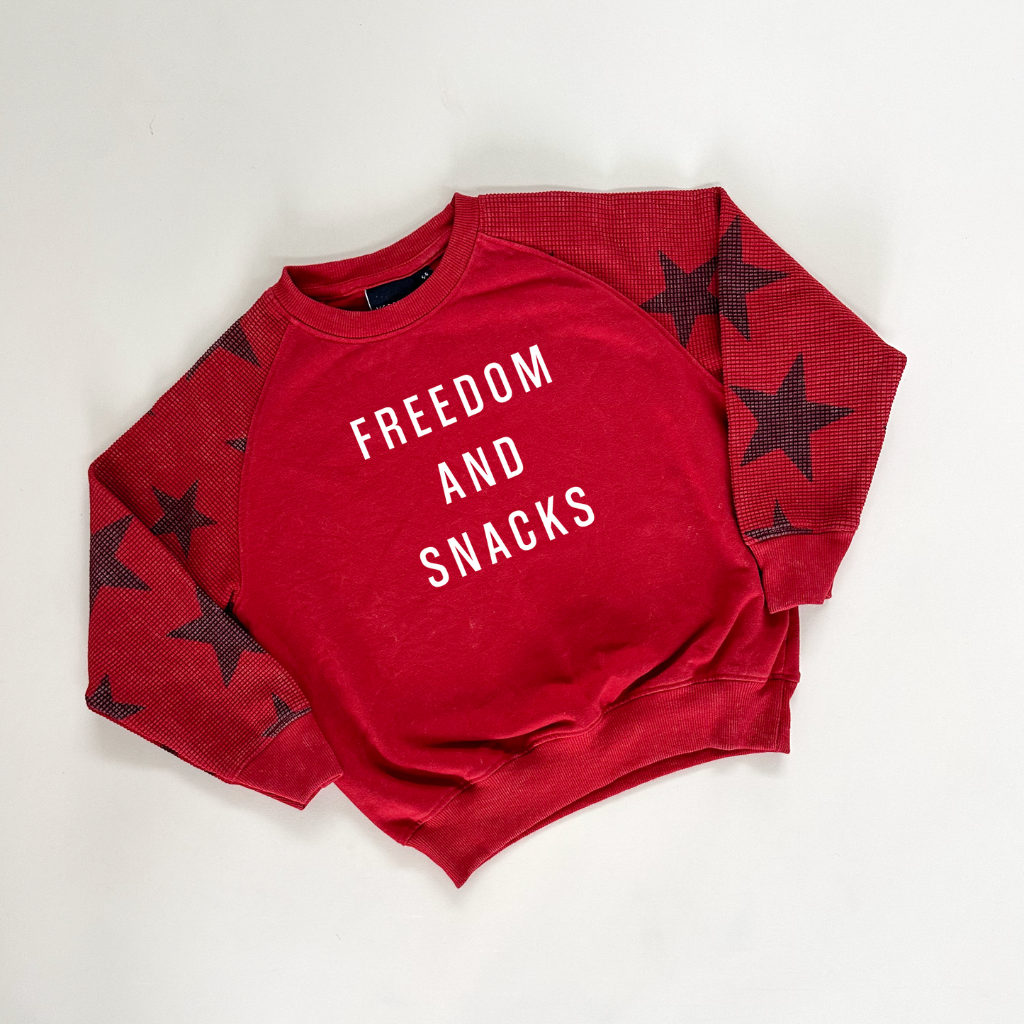 Freedom And Snacks Child Waffle Sleeve Crewneck - Red