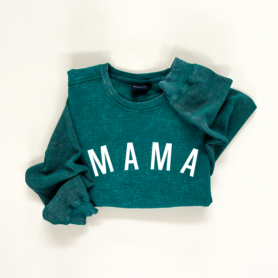 Mama Festive Curved Waffle Sleeve Crewneck