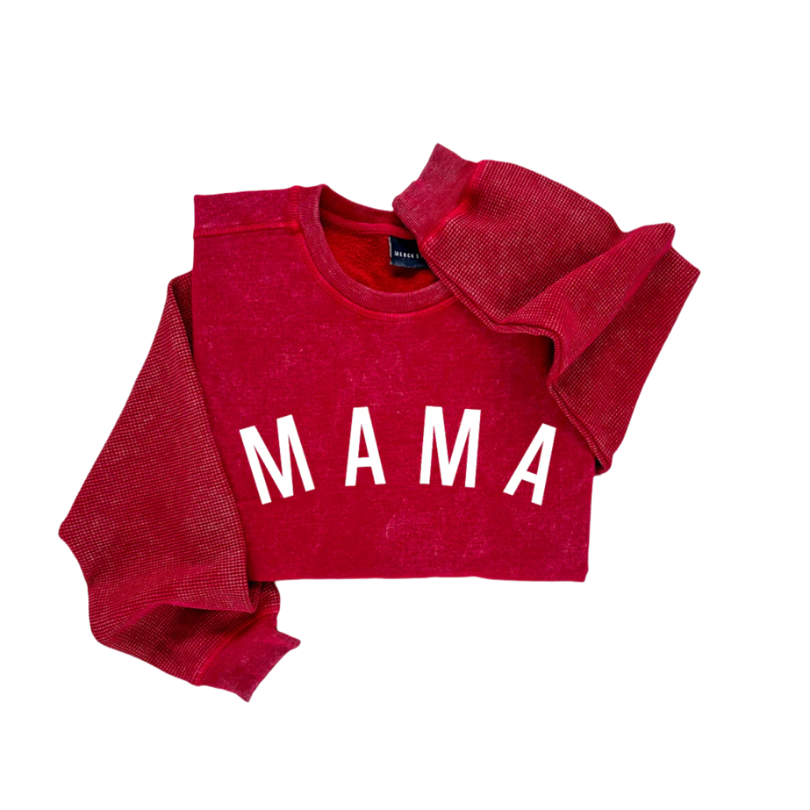 Mama Festive Curved Waffle Sleeve Crewneck