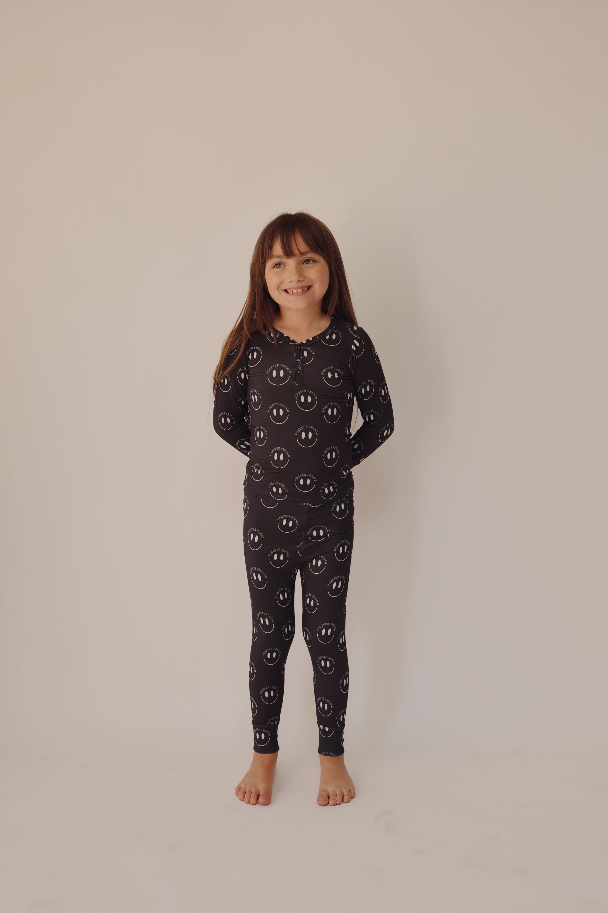 Bamboo Two Piece Pajamas | Charcoal &amp; White ff Smile