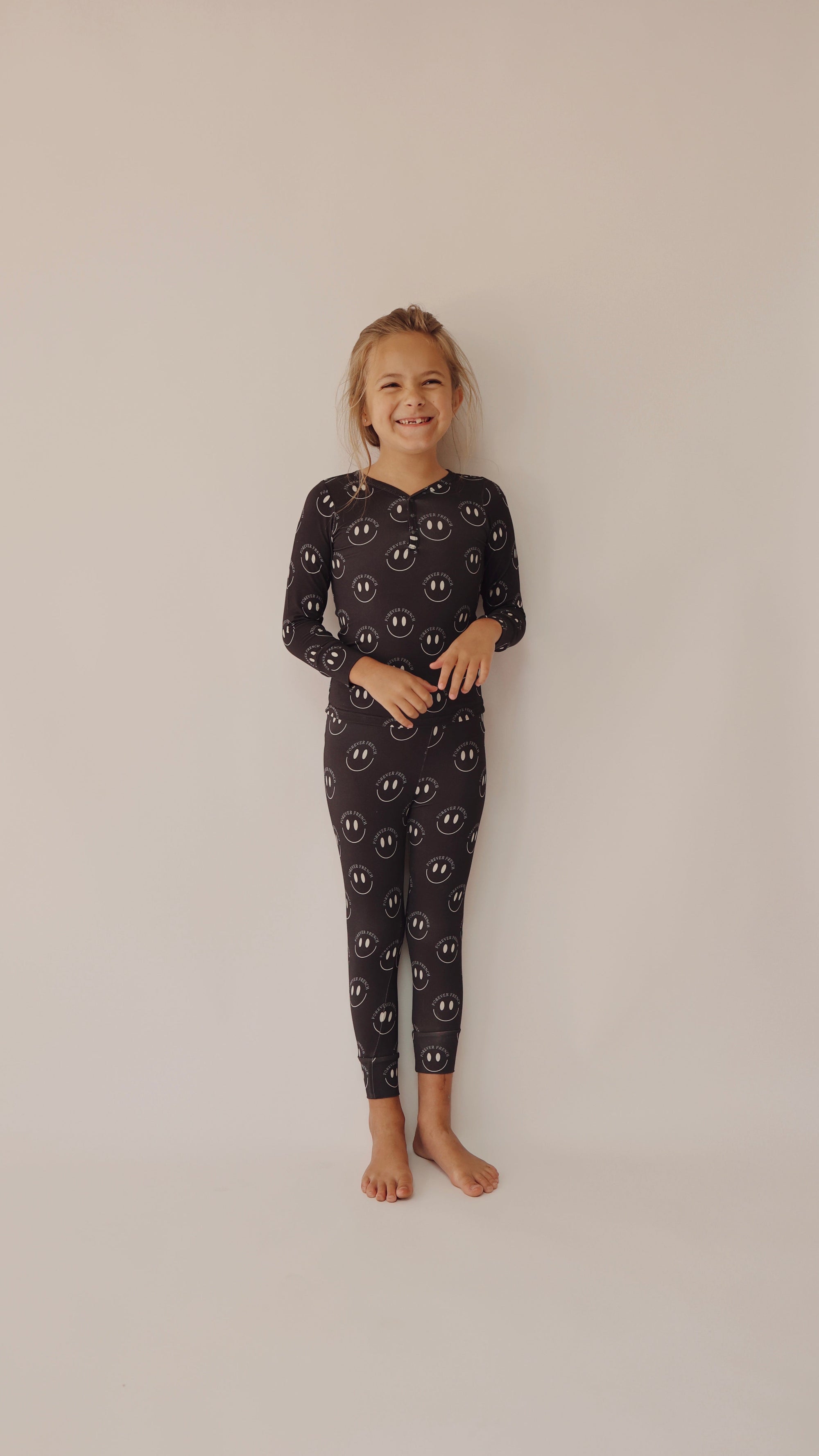 Bamboo Two Piece Pajamas | Charcoal &amp; White ff Smile