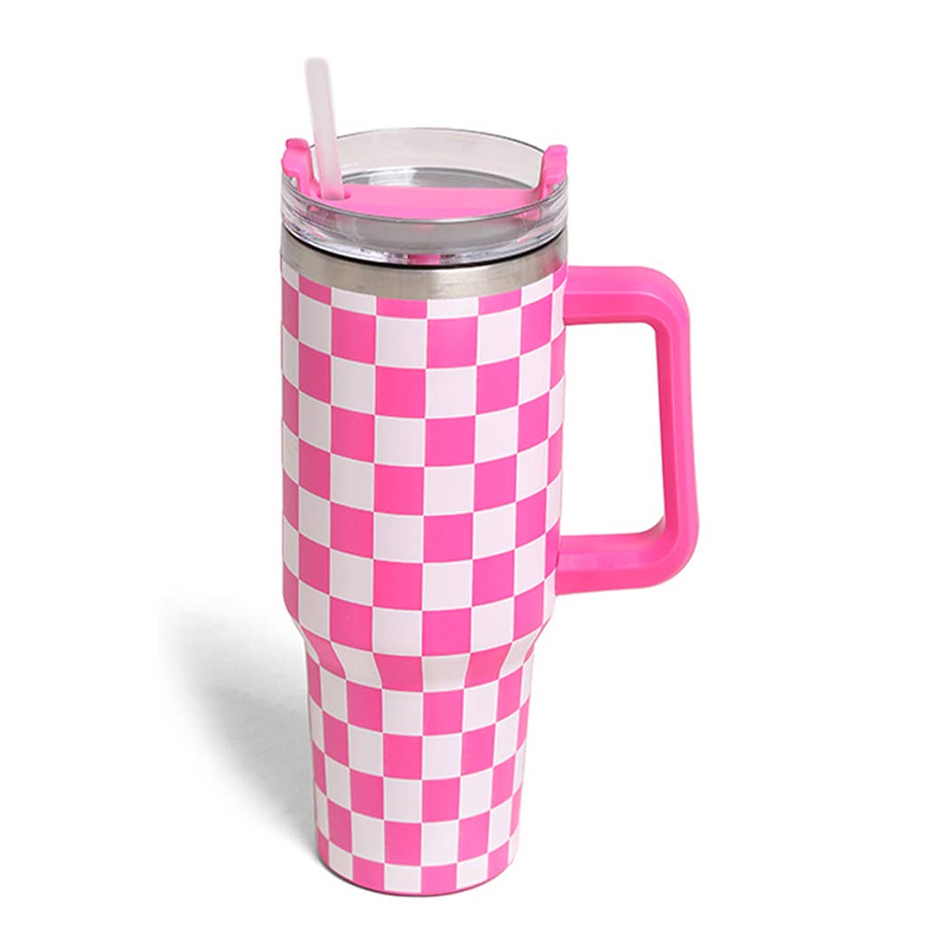 Checkered Pattern 40oz Tumbler with Handle: ONE SIZE / Black