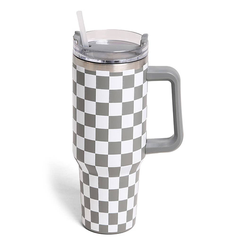 Checkered Pattern 40oz Tumbler with Handle: ONE SIZE / Black