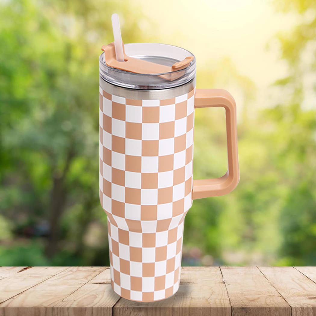 Checkered Pattern 40oz Tumbler with Handle: ONE SIZE / Black