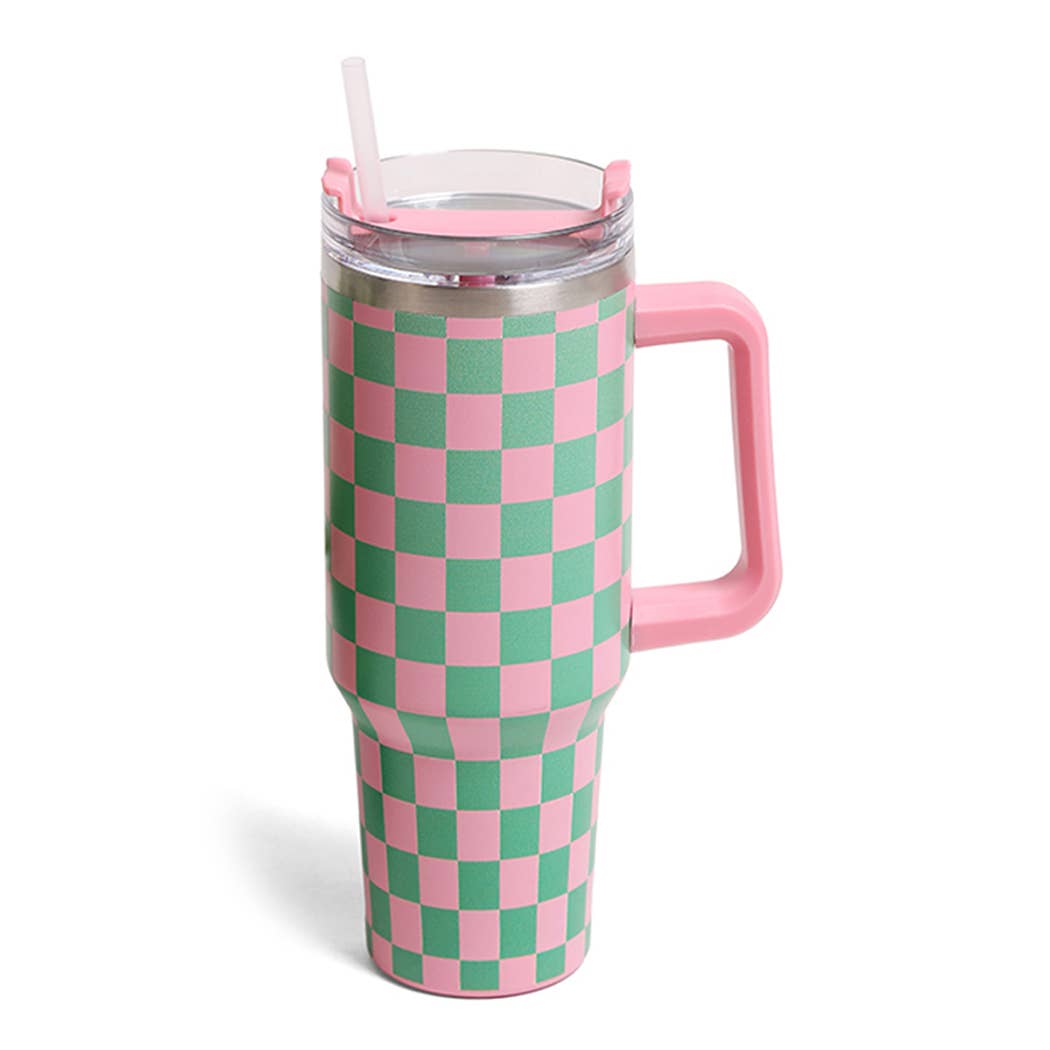 Checkered Pattern 40oz Tumbler with Handle: ONE SIZE / Black