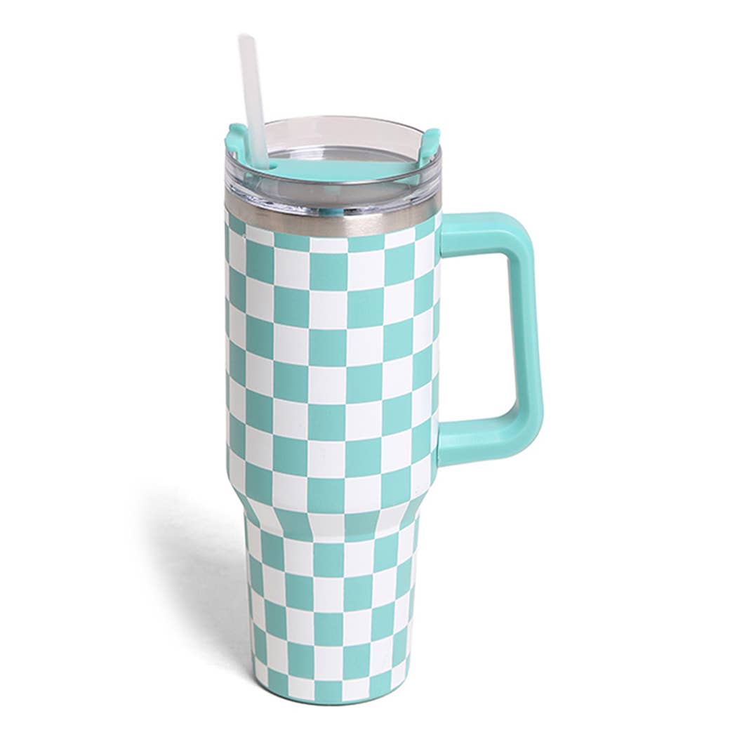 Checkered Pattern 40oz Tumbler with Handle: ONE SIZE / Black