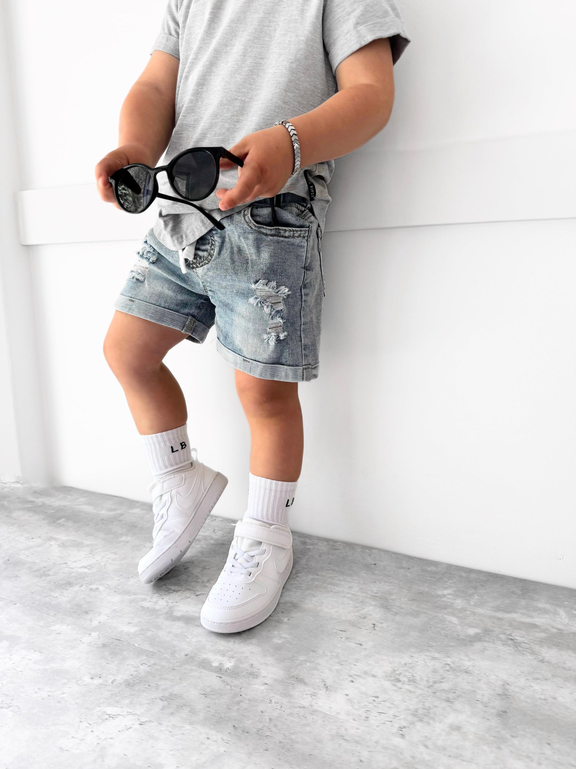 Distressed Denim Shorts - Blue