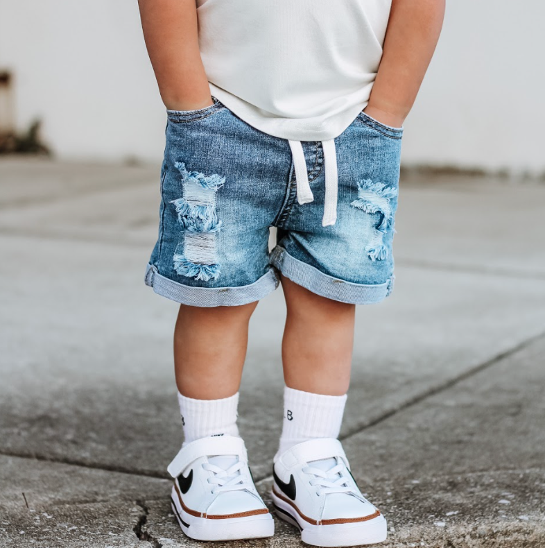 Distressed Denim Shorts - Blue