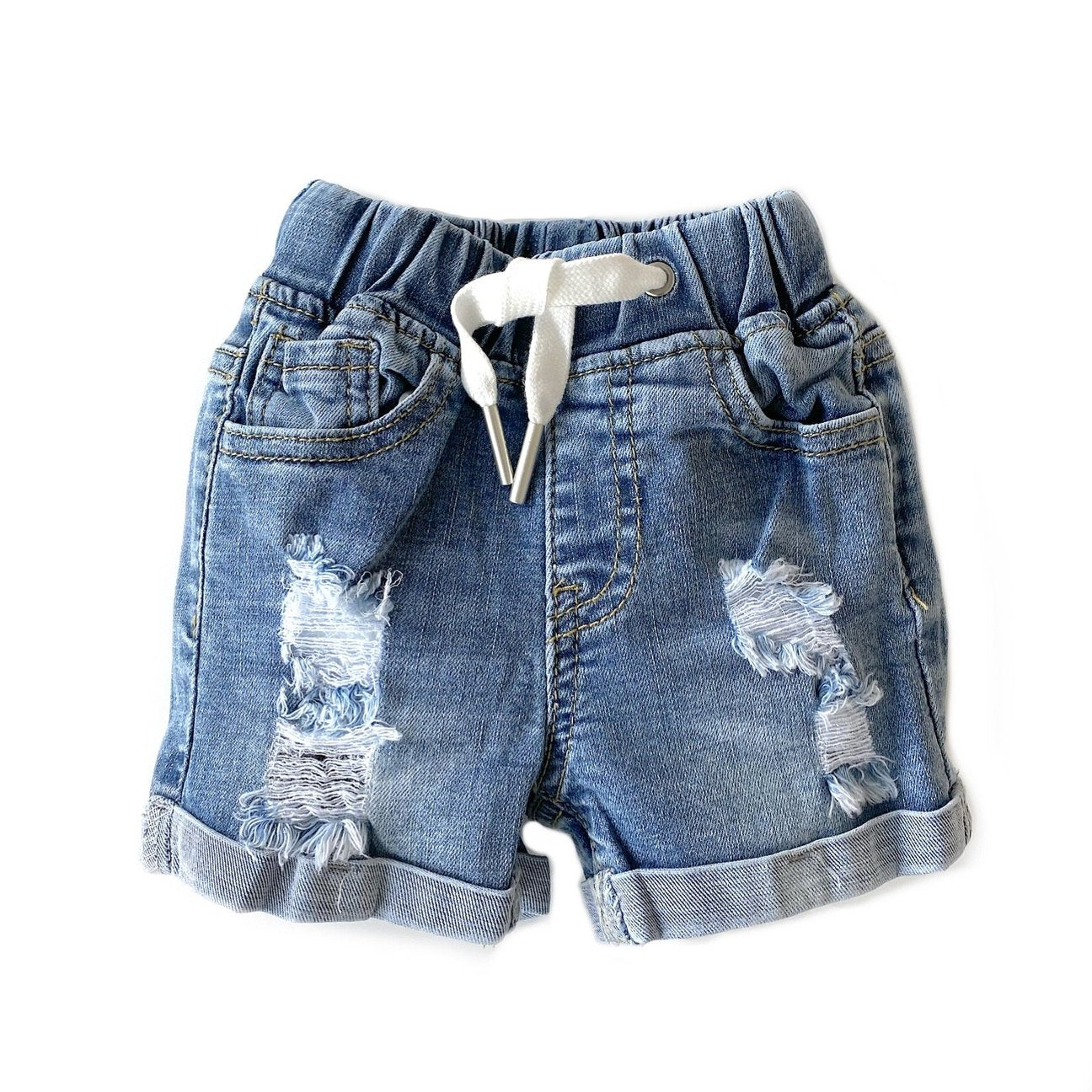 Distressed Denim Shorts - Blue