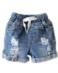 Distressed Denim Shorts - Blue