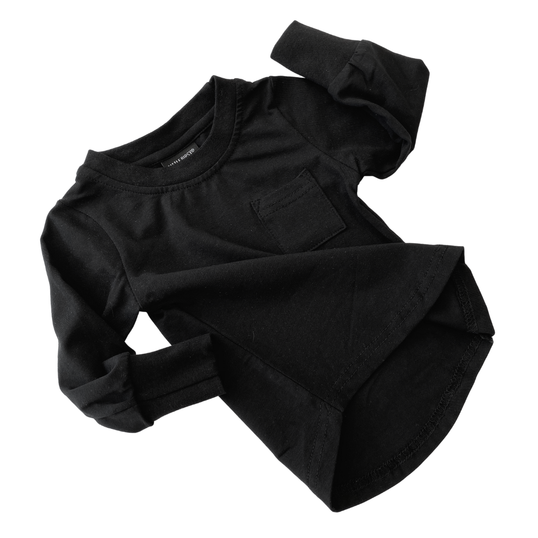 Long Sleeve Pocket Tee- Black