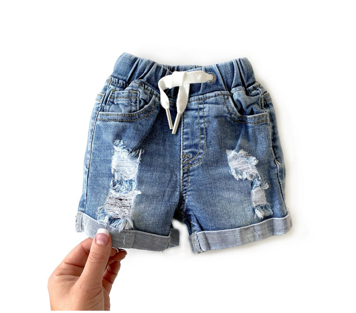 Distressed Denim Shorts - Blue