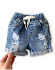 Distressed Denim Shorts - Blue