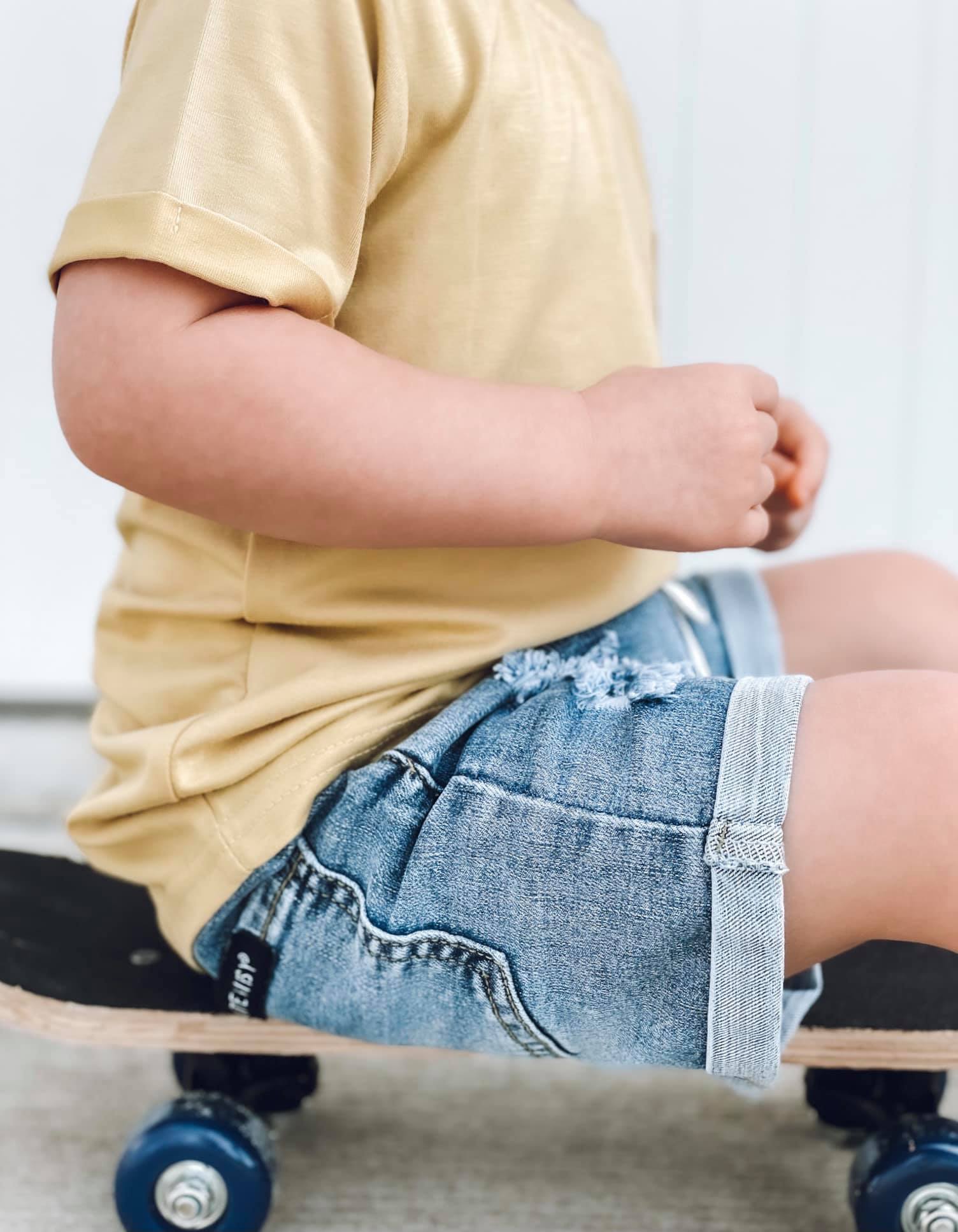 Distressed Denim Shorts - Blue