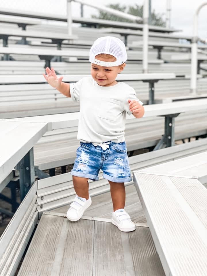 Distressed Denim Shorts - Blue